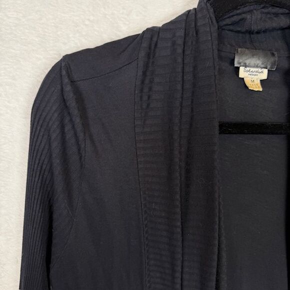 Splendid Sayer Cardigan Black Open Front Ribbed Lapel and Sleeves Size Medium - Picture 2 of 9